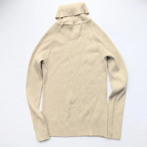 Women's Knit Metallic Gold Fitted Turtleneck Sweater - Picture 2 of 7